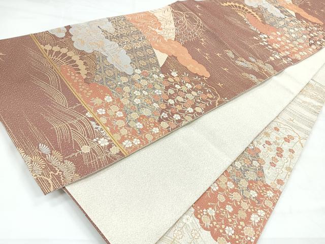 平和屋着物◎六通柄袋帯 風景文 金銀糸 正絹 逸品 CABH1791nb