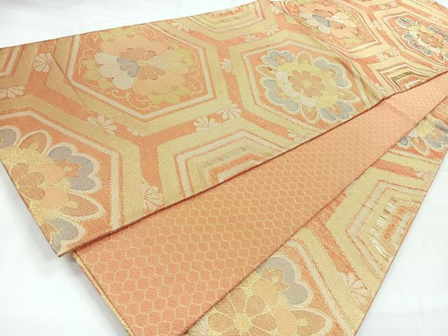 平和屋着物◎佐賀錦 六通柄袋帯 亀甲更紗花文 金糸 正絹 逸品 CABH1796nb