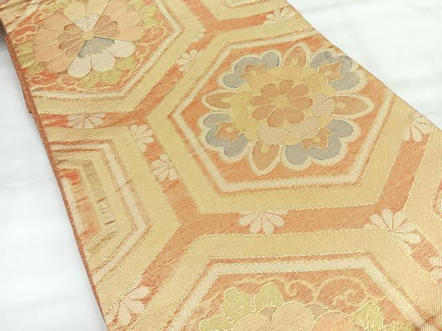 平和屋着物◎佐賀錦 六通柄袋帯 亀甲更紗花文 金糸 正絹 逸品 CABH1796nb
