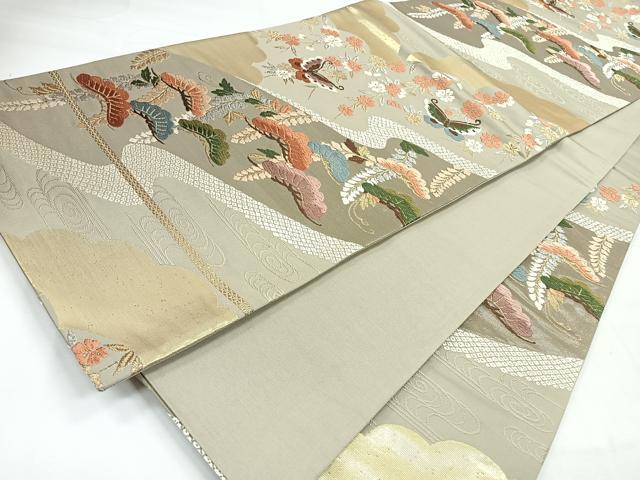 平和屋着物◎六通柄袋帯 唐織 花鳥文 松 金銀糸 正絹 逸品 CABH1800nb
