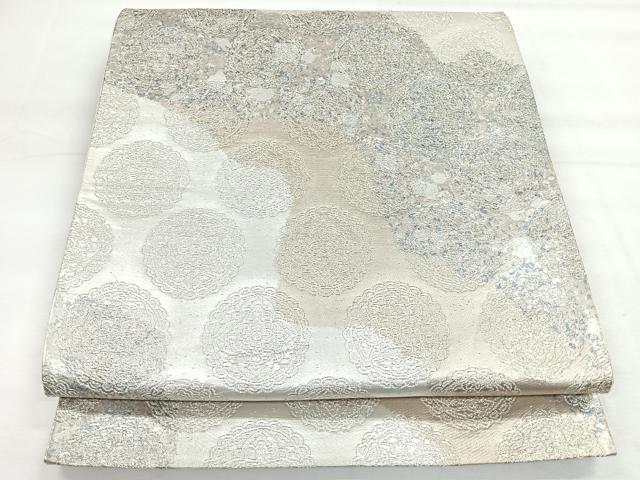 平和屋着物◎六通柄袋帯 道長更紗花文 銀糸 正絹 逸品 CABH1801nb