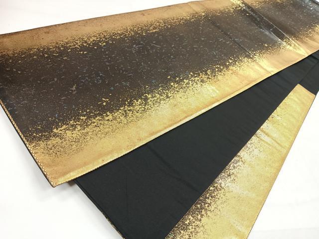 平和屋着物◎六通柄袋帯 霞文 黒地 金糸 引箔 正絹 逸品 未使用 CABH1802nb