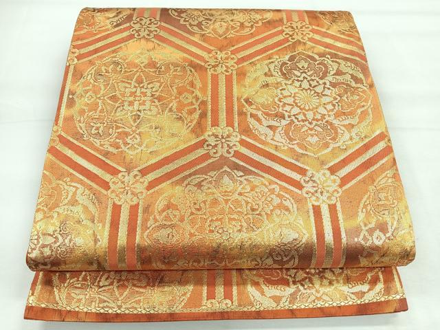 平和屋着物◎六通柄袋帯 亀甲更紗花文 金糸 正絹 逸品 CABH1806nb