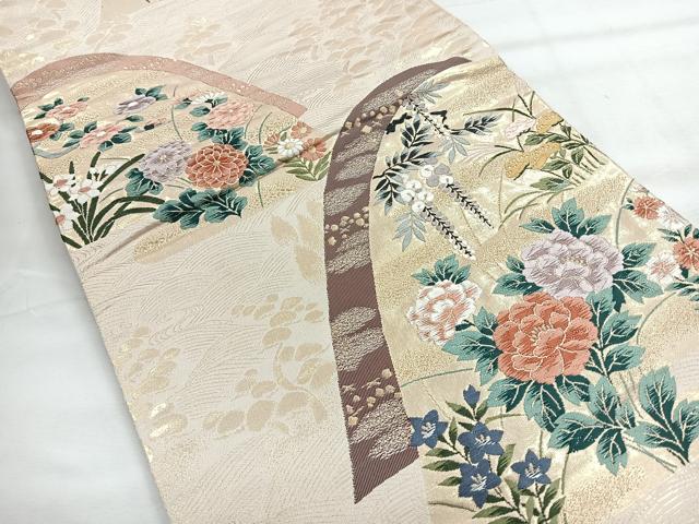平和屋着物◎六通柄袋帯 唐織 流水草花文 金糸 正絹 逸品 CABH1812nb