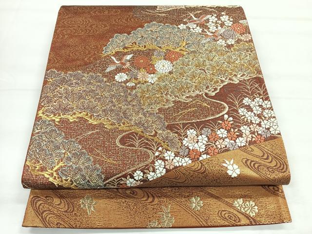 平和屋着物◎六通柄袋帯 唐織 飛鳥草花文 金糸 正絹 逸品 CABH1813nb