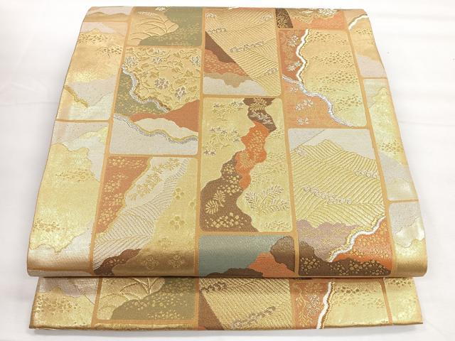 平和屋着物◎六通柄袋帯 流水花文 金銀糸 正絹 逸品 未使用 CABH1816nb