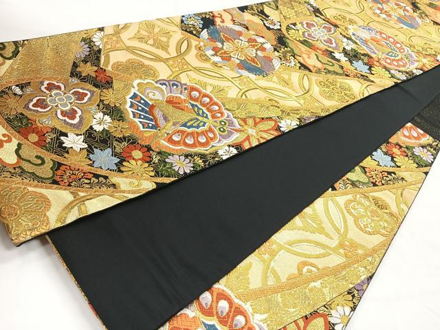 平和屋着物◎六通柄袋帯 唐織 能裳唐彩錦織 七宝花鳥文 黒地 金糸 正絹 逸品 CABH1825nb