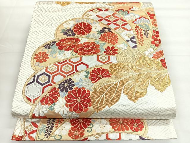 平和屋着物◎六通柄袋帯 唐織 草花文 金銀糸 正絹 逸品 CABH1832nb