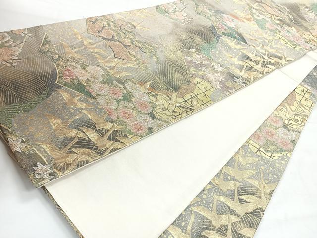 平和屋着物◎六通柄袋帯 流水地紙飛鳥文 金糸 引箔 正絹 逸品 CABH1833nb