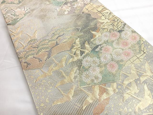 平和屋着物◎六通柄袋帯 流水地紙飛鳥文 金糸 引箔 正絹 逸品 CABH1833nb