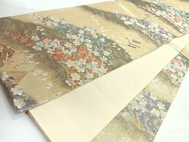 平和屋着物◎六通柄袋帯 風景文 金糸 正絹 逸品 CABH1837nb