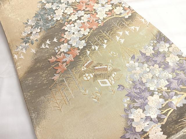 平和屋着物◎六通柄袋帯 風景文 金糸 正絹 逸品 CABH1837nb