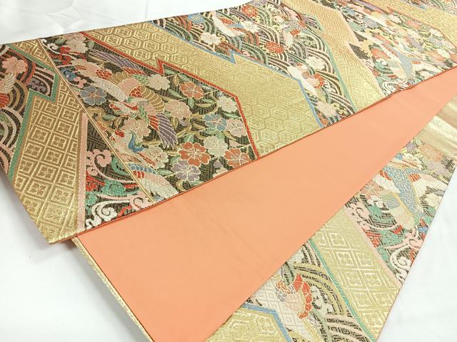 平和屋着物◎六通柄袋帯 流水花鳥文 金糸 正絹 逸品 CABH1842nb