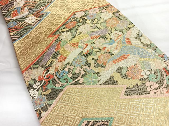 平和屋着物◎六通柄袋帯 流水花鳥文 金糸 正絹 逸品 CABH1842nb