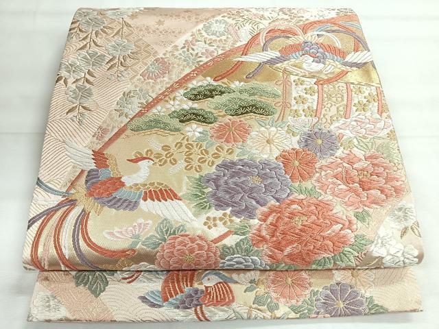 平和屋着物◎西陣 六通柄袋帯 唐織 流水花鳥文 金銀糸 正絹 逸品 CABH1848nb