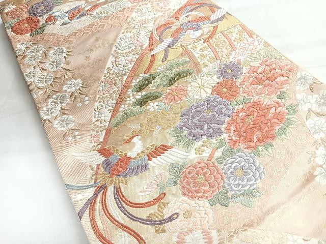 平和屋着物◎西陣 六通柄袋帯 唐織 流水花鳥文 金銀糸 正絹 逸品 CABH1848nb