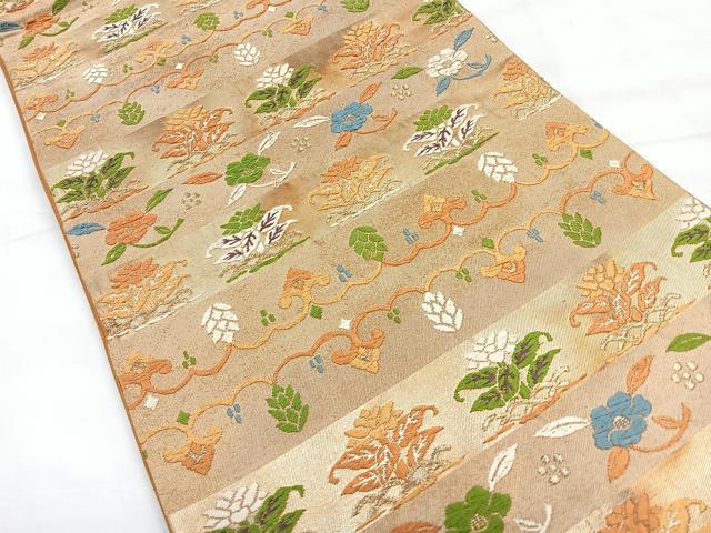 平和屋着物◎六通柄袋帯 更紗草花文 金糸 正絹 逸品 CABH1851nb