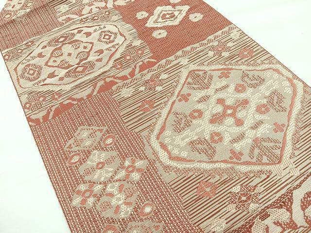 平和屋着物◎八寸名古屋帯 幾何学文様 正絹 逸品 CABH1856nb