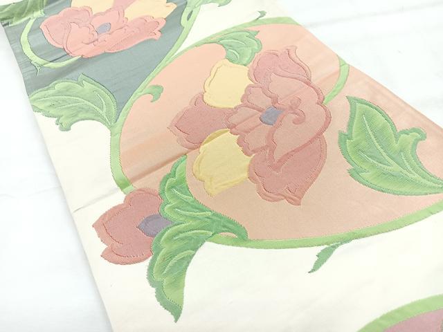 平和屋着物◎六通柄袋帯 草花文 正絹 逸品 未使用 CABH1857nb