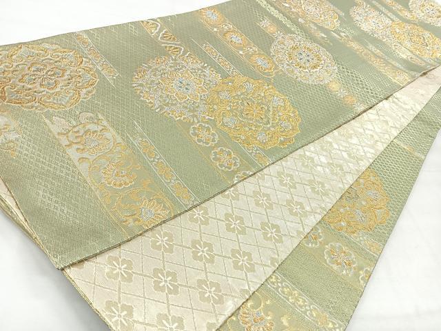 平和屋着物◎両面 六通柄袋帯 更紗花文 金銀糸 正絹 逸品 CABH1864nb