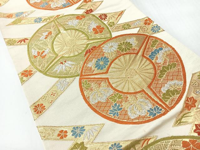 平和屋着物◎六通柄袋帯 唐織 扇面草花文 金銀糸 正絹 逸品 CABH1874nb