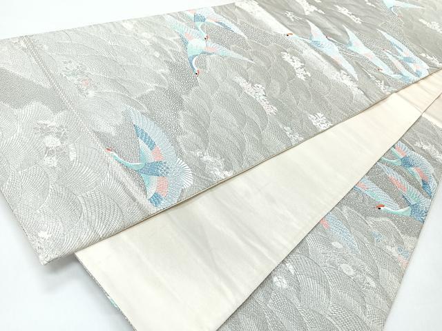平和屋着物◎六通柄袋帯 九百錦 飛鶴花文 プラチナ箔 正絹 逸品 CABH1886nb