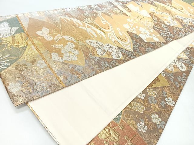平和屋着物◎全通柄袋帯 地紙草花文 本うるし金糸 正絹 逸品 CABH1893nb