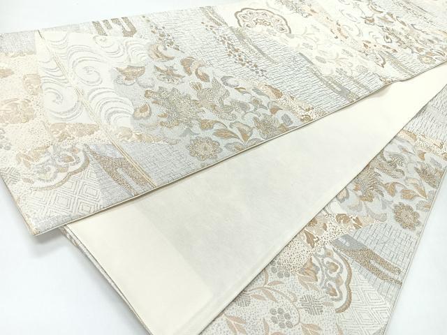 平和屋着物◎六通柄袋帯 地紙流水花鳥文 金銀糸 正絹 逸品 CABH1898nb