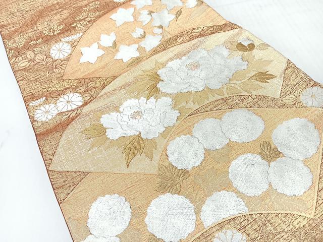 平和屋着物◎太鼓柄袋帯 地紙草花文 金糸 正絹 逸品 CABH1901nb
