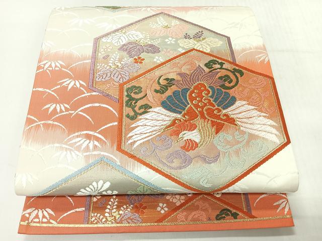 平和屋着物◎六通柄袋帯 唐織 亀甲花鳥文 金糸 正絹 逸品 CABH1903nb