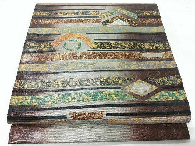 平和屋着物◎太鼓柄袋帯 螺鈿箔 幾何学文 正絹 逸品 CABH1916nb