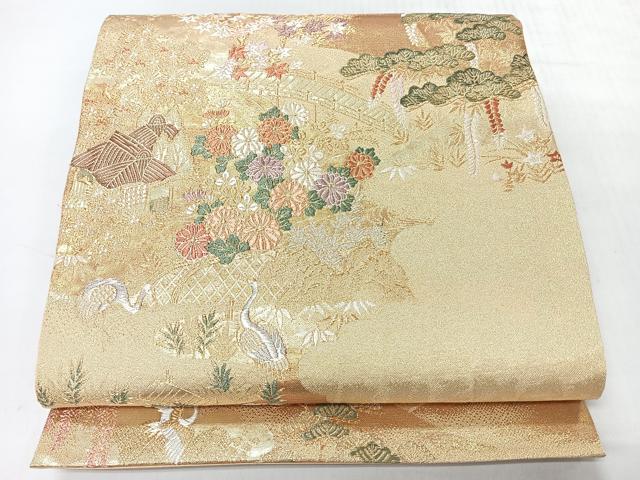 平和屋着物◎六通柄袋帯 唐織 風景文 金糸 正絹 逸品 CABH1917nb