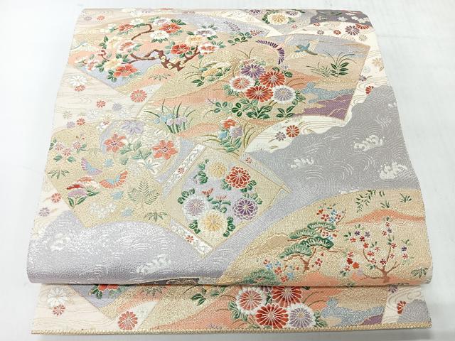 平和屋着物◎六通柄袋帯 唐織 麗華舞扇文 金銀糸 正絹 逸品 CABH1924nb
