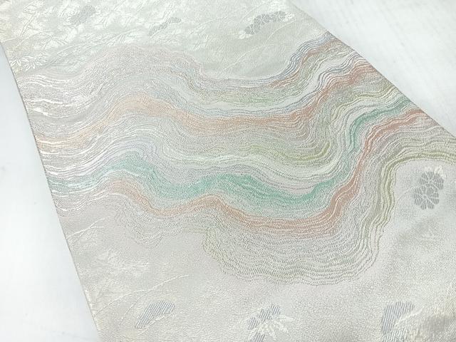 平和屋着物◎六通柄袋帯 流水草花文 金銀糸 正絹 逸品 CABH1933nb