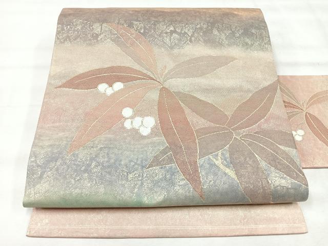 平和屋着物◎九寸名古屋帯 南天文 金糸 引箔 正絹 逸品 CABH1944nb