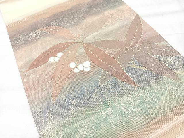 平和屋着物◎九寸名古屋帯 南天文 金糸 引箔 正絹 逸品 CABH1944nb