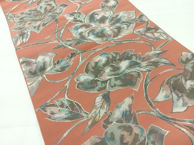 平和屋着物◎八寸名古屋帯 花唐草文 正絹 逸品 CABH1957nb