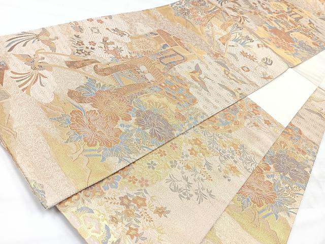 平和屋着物◎両面 六通柄袋帯 飛鳥御所車文 金糸 正絹 逸品 CABH1965nb