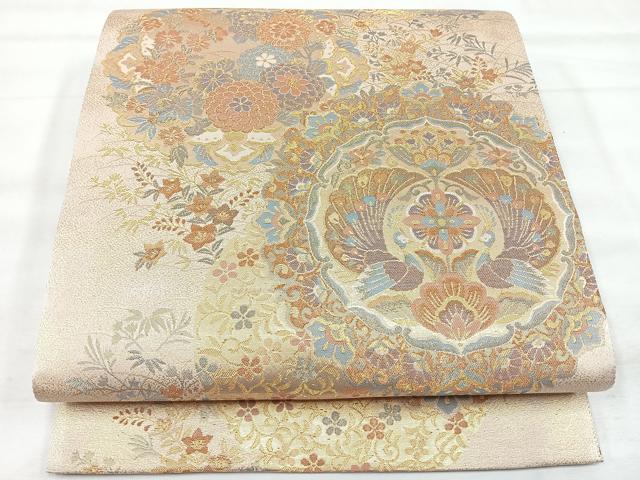 平和屋着物◎両面 六通柄袋帯 飛鳥御所車文 金糸 正絹 逸品 CABH1965nb