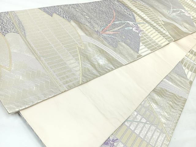 平和屋着物◎六通柄袋帯 草花文 金銀糸 正絹 逸品 CABH1966nb