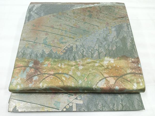 平和屋着物◎六通柄袋帯 渡り橋風景文 銀糸 引箔 正絹 逸品 CABH1967nb