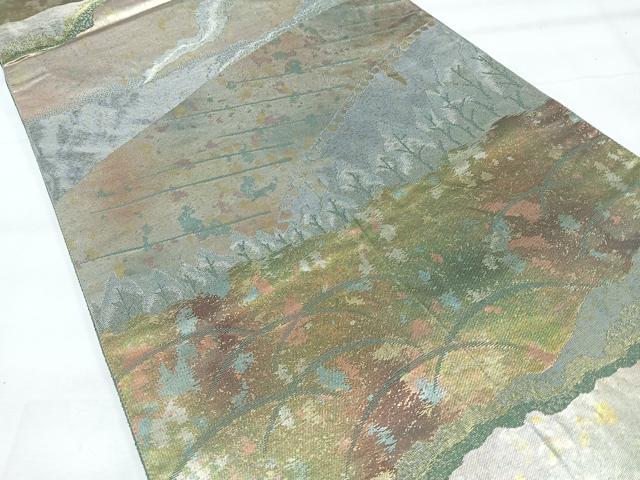 平和屋着物◎六通柄袋帯 渡り橋風景文 銀糸 引箔 正絹 逸品 CABH1967nb