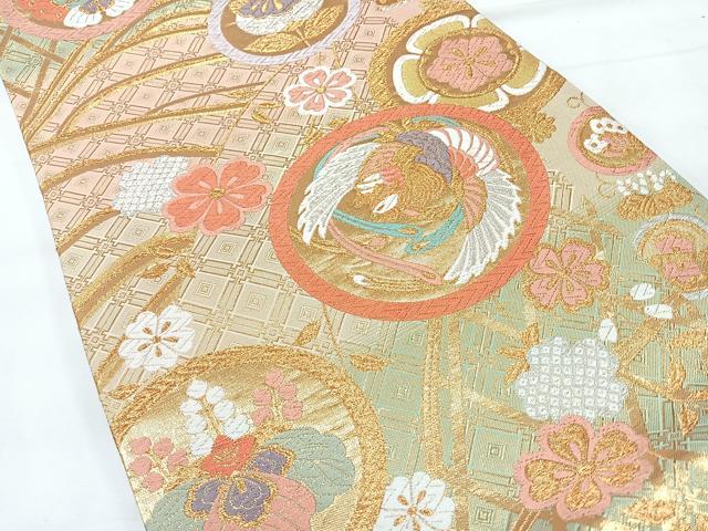 平和屋着物◎六通柄袋帯 唐織 花鳥舞蝶丸文 金銀糸 正絹 逸品 CABH1968nb