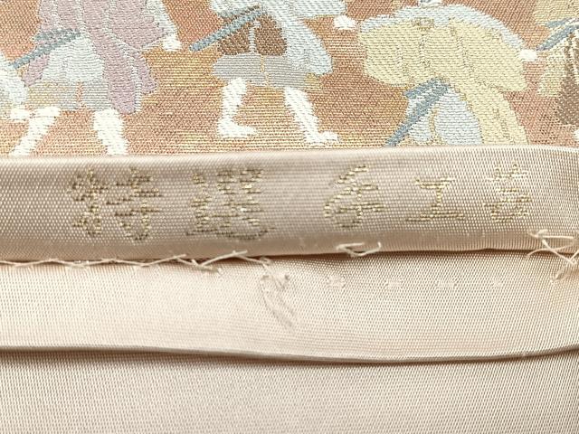 平和屋着物◎西陣 服部織物謹製 六通柄袋帯 こはく錦 手工芸 人物風景文 金銀糸 正絹 逸品 CABH1971nb