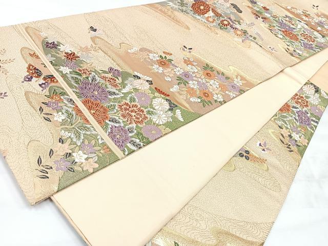 平和屋着物◎六通柄袋帯 唐織 流水花蝶文 金糸 正絹 逸品 CABH1974nb