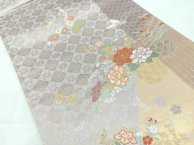 平和屋着物◎六通柄袋帯 唐織 優都里 七宝粗さ花蝶文 金銀糸 正絹 逸品 CABH1975nb