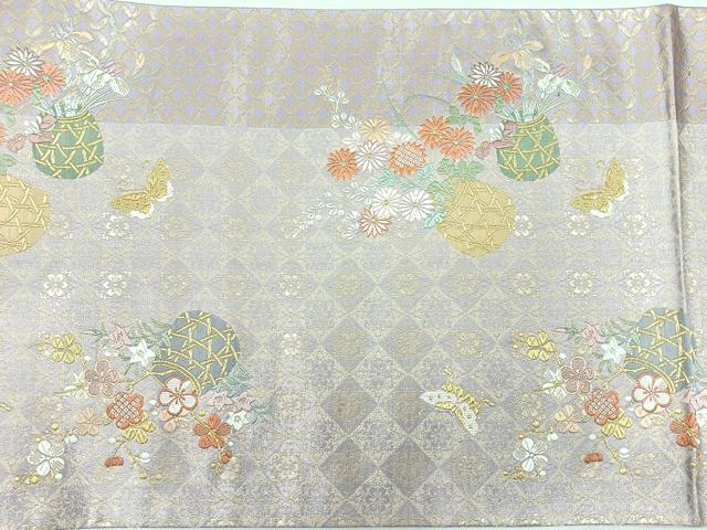 平和屋着物◎六通柄袋帯 唐織 優都里 七宝粗さ花蝶文 金銀糸 正絹 逸品 CABH1975nb