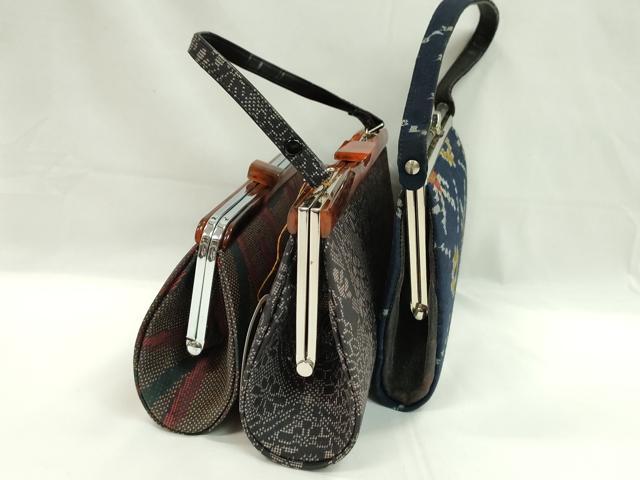 平和屋着物▼和装小物 和装バッグまとめて3点 ハンドバッグ 本場大島紬 7マルキ 色紙花文 唐草文 紬地 クラッチ 逸品CABH2127ju