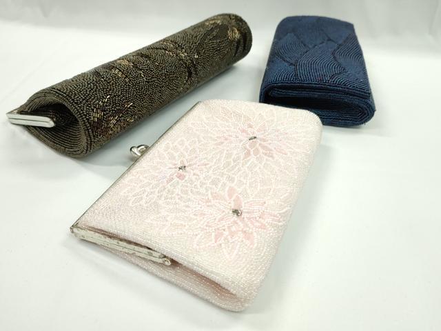 平和屋着物▼和装小物 和装バッグ ビーズバッグまとめて3点 総ビーズ クラッチ がま口 花 流水 逸品 CABH2130ju