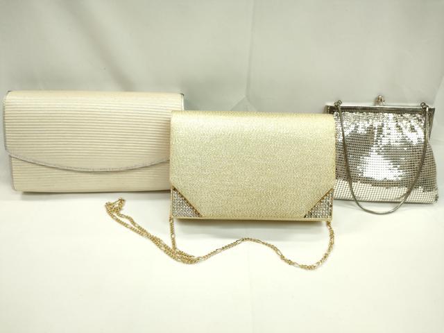 平和屋着物▼和装小物 和装バッグ チェーンバッグまとめて3点 メタルメッシュ ラインストーン 洋装 金糸 ラメ糸 逸品 CABH2134ju